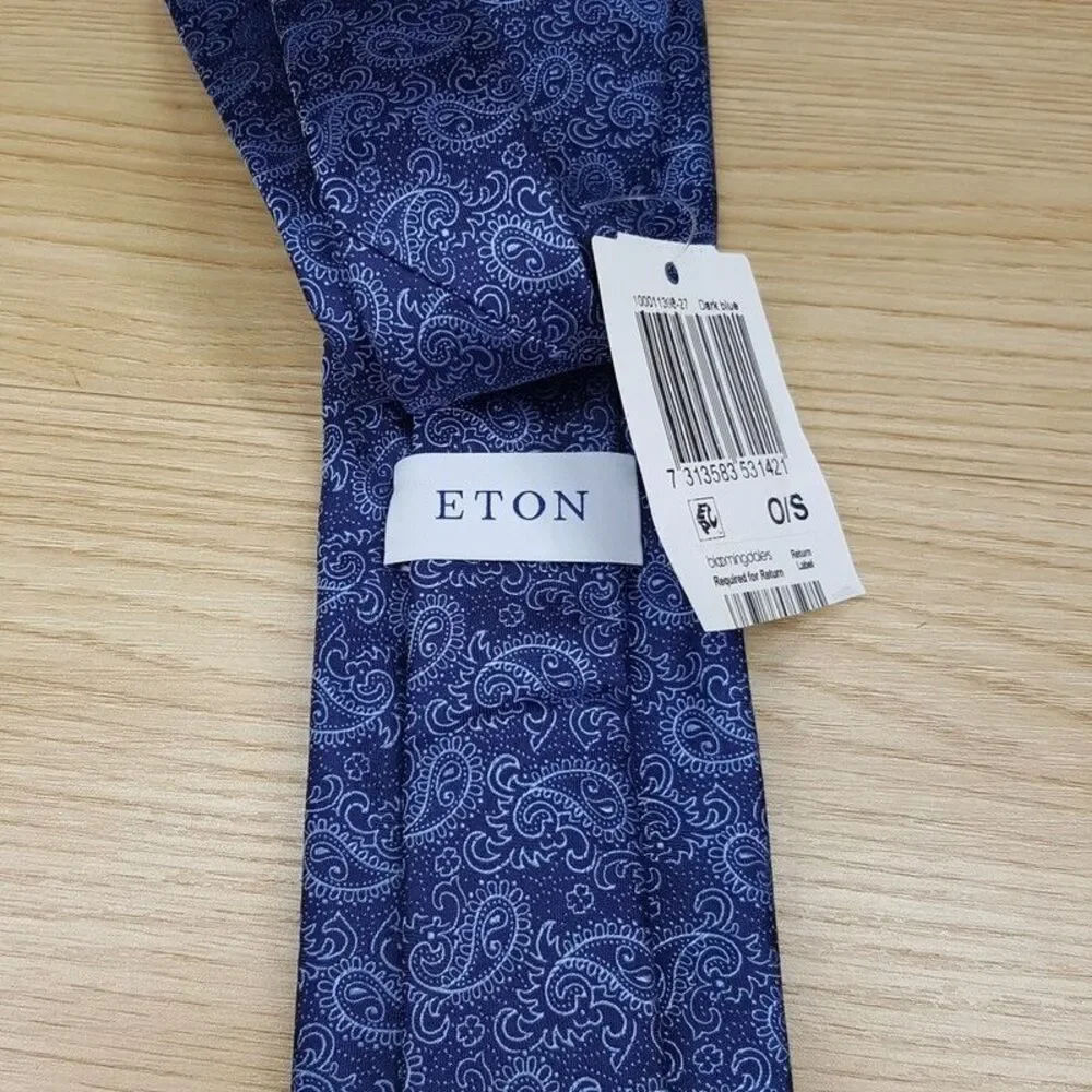 ETON Neck Tie Blue Paisley 100% Silk Classic Pointed $170
